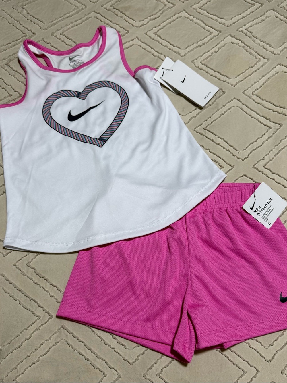 Nike White Tank & Bright Pink Heart Trim Set
